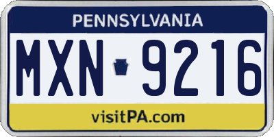 PA license plate MXN9216