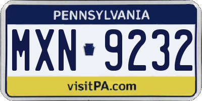 PA license plate MXN9232