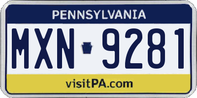 PA license plate MXN9281