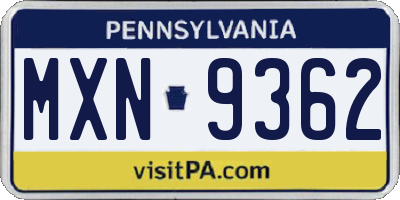 PA license plate MXN9362