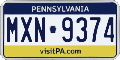 PA license plate MXN9374
