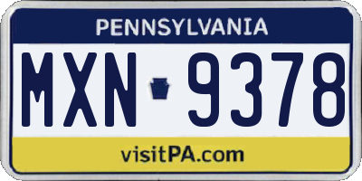 PA license plate MXN9378