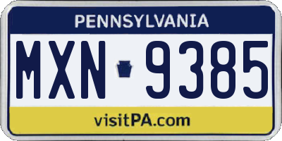 PA license plate MXN9385