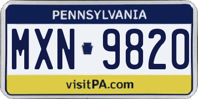 PA license plate MXN9820