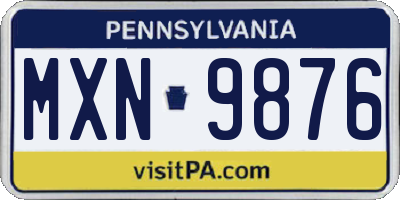 PA license plate MXN9876
