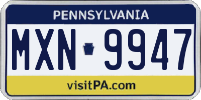 PA license plate MXN9947