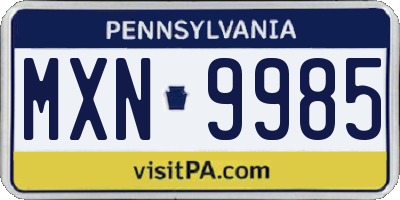 PA license plate MXN9985