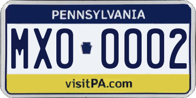 PA license plate MXO0002