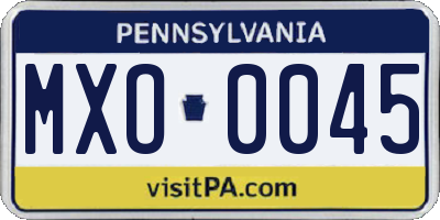 PA license plate MXO0045