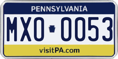 PA license plate MXO0053