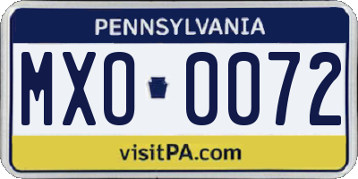 PA license plate MXO0072