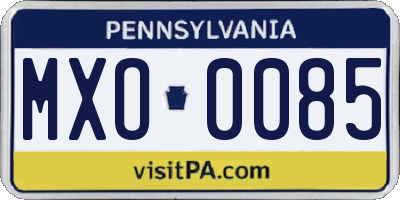PA license plate MXO0085