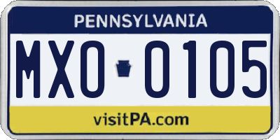 PA license plate MXO0105