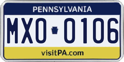 PA license plate MXO0106