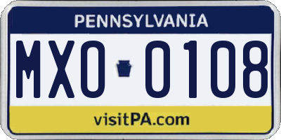 PA license plate MXO0108
