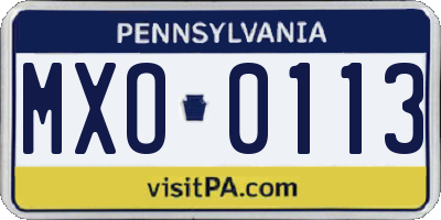 PA license plate MXO0113