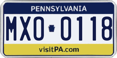 PA license plate MXO0118