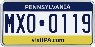 PA license plate MXO0119