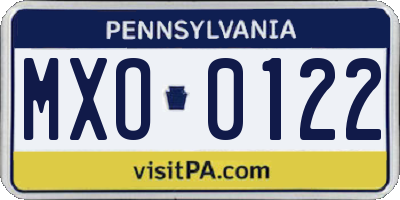 PA license plate MXO0122