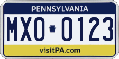 PA license plate MXO0123