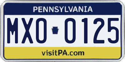 PA license plate MXO0125