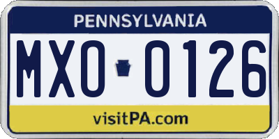 PA license plate MXO0126