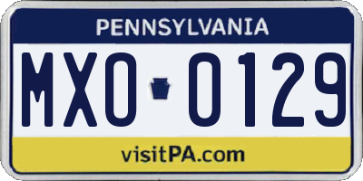 PA license plate MXO0129