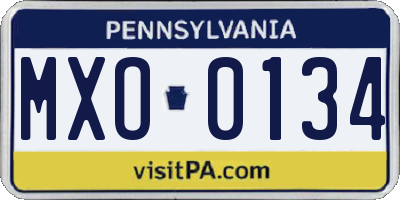 PA license plate MXO0134