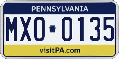 PA license plate MXO0135