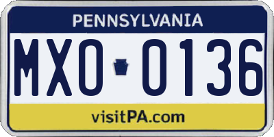 PA license plate MXO0136