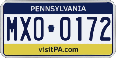 PA license plate MXO0172