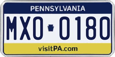 PA license plate MXO0180
