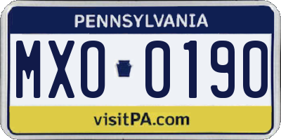 PA license plate MXO0190