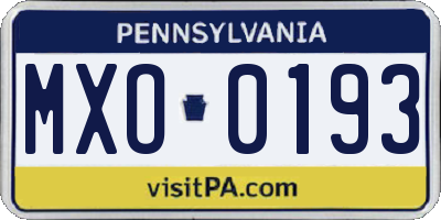 PA license plate MXO0193