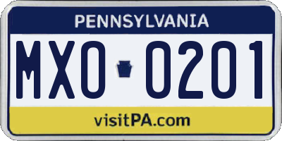 PA license plate MXO0201