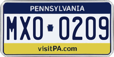 PA license plate MXO0209