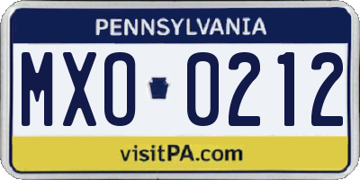 PA license plate MXO0212