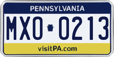 PA license plate MXO0213