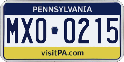 PA license plate MXO0215