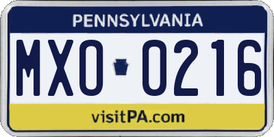 PA license plate MXO0216