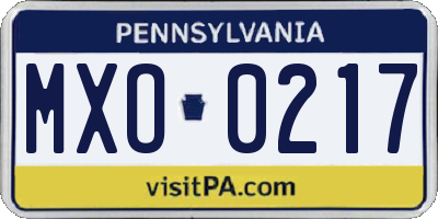 PA license plate MXO0217