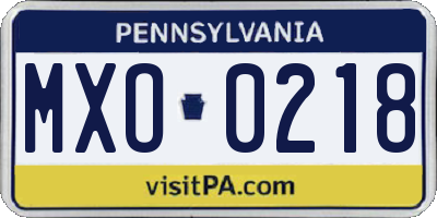 PA license plate MXO0218