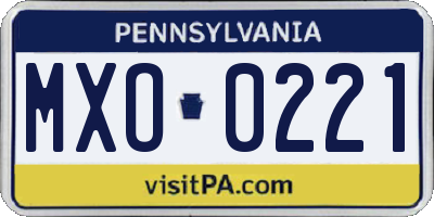PA license plate MXO0221