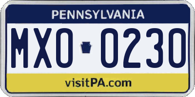 PA license plate MXO0230