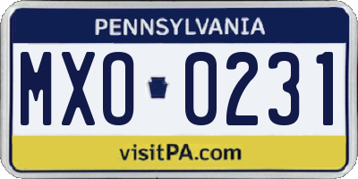 PA license plate MXO0231