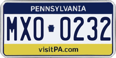PA license plate MXO0232
