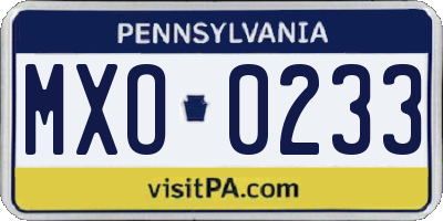 PA license plate MXO0233