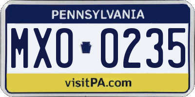 PA license plate MXO0235