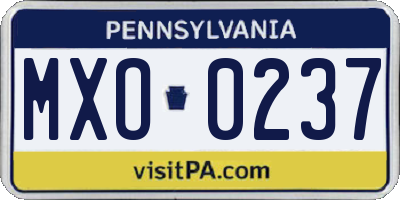 PA license plate MXO0237