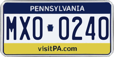 PA license plate MXO0240